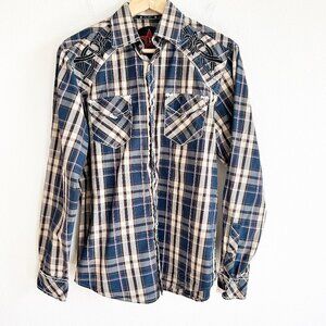 Los Altos Shirt Pearl Snap Plaid Embroidered Long Sleeve Western Rodeo